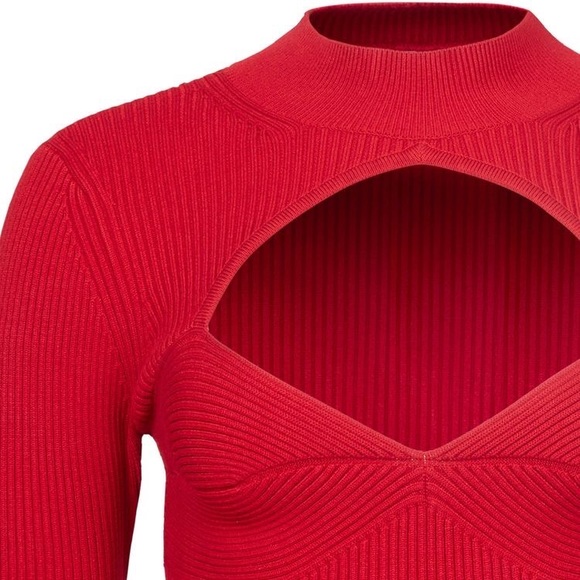 FLEUR DU MAL CUTOUT “DÉCOLLETÉ” RIBBED MOCK NECK KNIT TOP, SZ M ROUGE NWT! - Picture 7 of 11